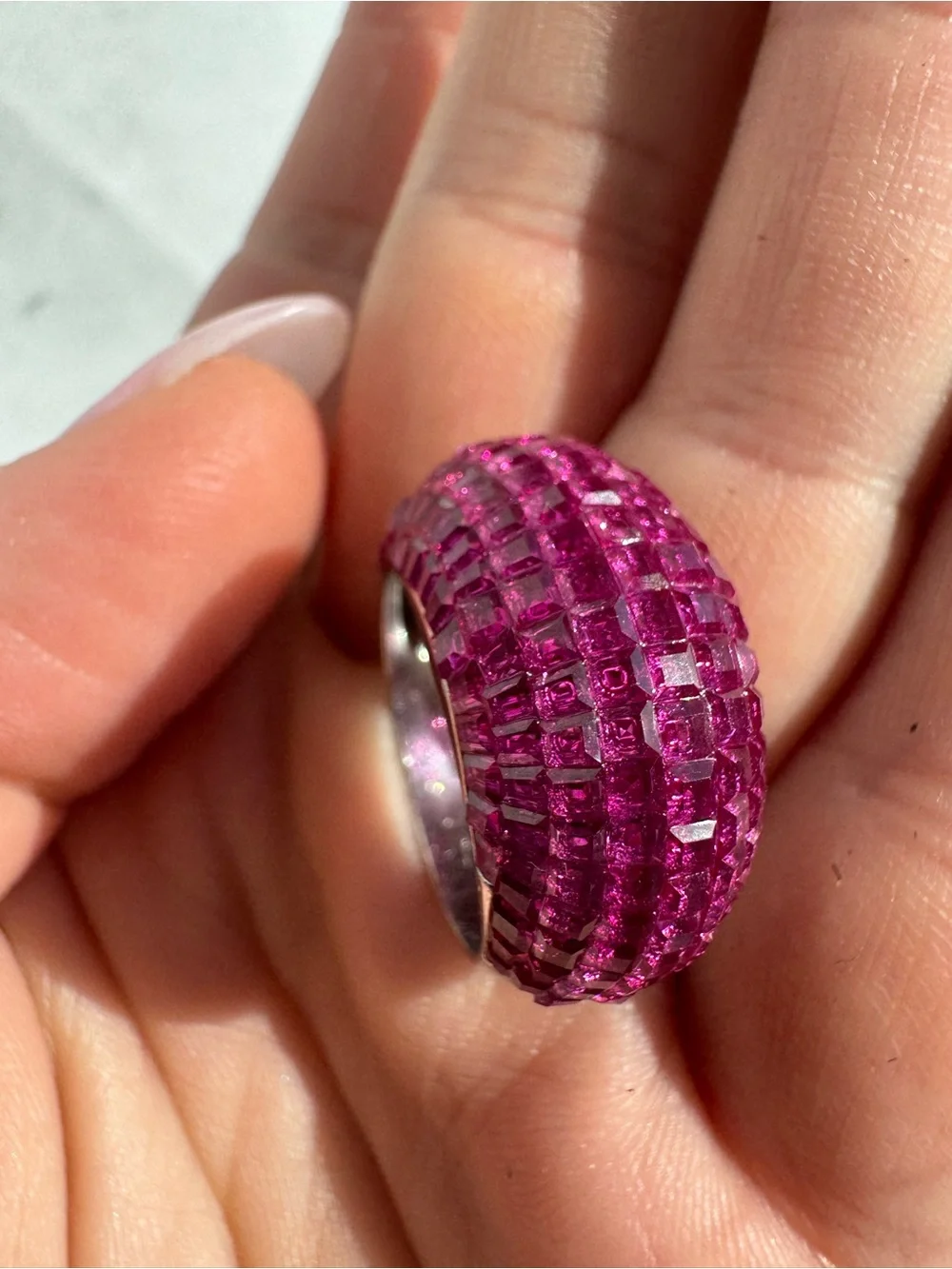 Stunning lab created domed ruby ring set in Sterling silver - Picture 6 of 15